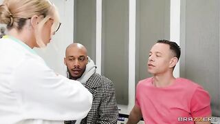 Two girls are double penetrated by a hot doctor in this scene