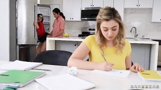 A man is having fun with his tutor and her big natural tits