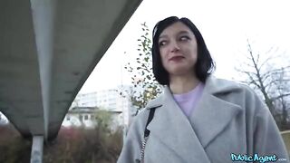 A small-breasted brunette got fucked on the Russian streets