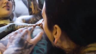 Girl fucks with her girlfriend using a strap-on, diving into passionate lesbian anal action