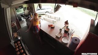 Truck driver banged redhead with glasses on the kitchen table