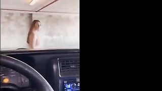 Redhead babe gets fucked in the public garage