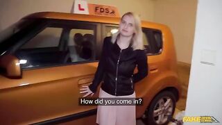 The huge cock pulled apart big tits of a blonde in the car