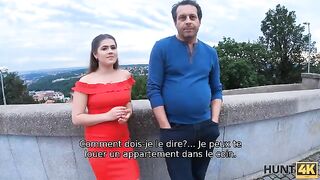 A girl with a round ass is getting fucked in front of her dad for cash