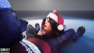 Busty beauty fucks with a werewolf in the Christmas atmosphere