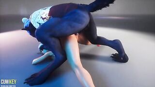 Busty beauty fucks with a werewolf in the Christmas atmosphere