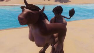 A wild cow girl with a furry feature gets fucked by a man