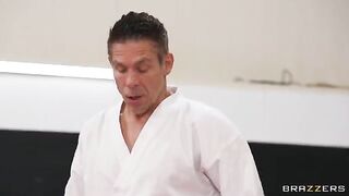 A girl gets fucked in an uncomfortable pose by her sadistic coach