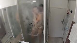 A couple gets intimate in the shower, with no peace to wash
