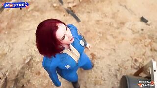 The girl is in a power armor and has rough sex