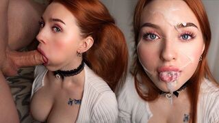 The man quickly came after a blowjob from a red-haired beauty