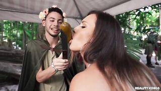 A girl made a blowjob right in the public area