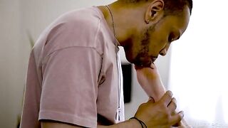 A beautiful blonde has sex with her black lover, he licks her pussy well