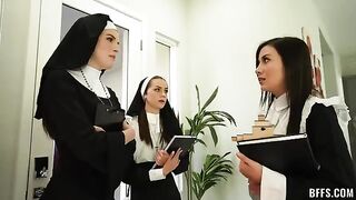 The nun is the object of all male desires. Even four guys want her