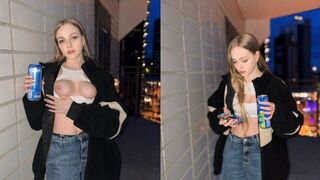 The girl showed more than just her tits for the energy drink