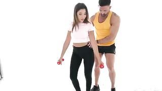 A sex yoga trend with a hot brunette chick and her trainer