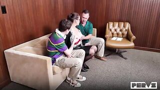 A guy solved his problems with a comfortable couch and a blowjob