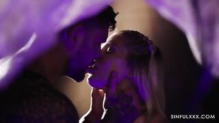 A guy is getting a kick out of his girlfriend’s threesome