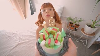 A red-haired beauty got a sexy gift from her stepbrother