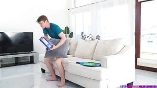 Tender sex with a beautiful brunette on the couch
