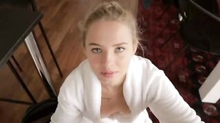 Accidental cum shot on step sister's tits, she loved it and sucked his dick