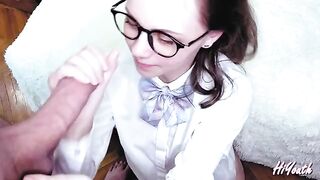 A hot Russian chick got her face covered with cum in an intense scene