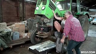 Paying in kind is not a problem. A blonde woman gets fucked by a huge cock