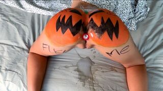 A girl was fucked hard in a rough session on a pumpkin