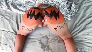 A girl was fucked hard in a rough session on a pumpkin