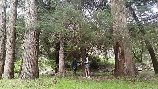 A hot girl agreed to have sex in the forest with a pervert old man