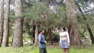 A hot girl agreed to have sex in the forest with a pervert old man