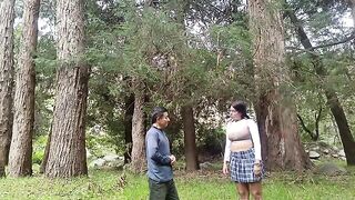 A hot girl agreed to have sex in the forest with a pervert old man