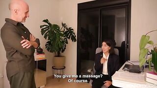 The employee's tongue is in demand by the boss, and she enjoys it