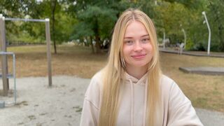 After a walk, the girl warms up with a guy in a steamy session