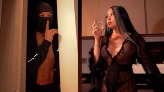 The burglar aimed for the safe, but got the attractive housewife