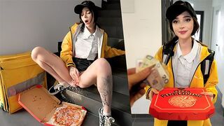 A pretty and sexy pizza delivery girl who makes customers cum hard
