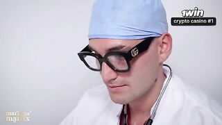 A gynecologist thoroughly examines a patient and performs a procedure in a steamy hospital encounter