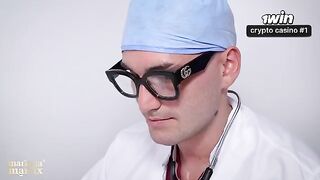 A gynecologist thoroughly examines a patient and performs a procedure in a steamy hospital encounter