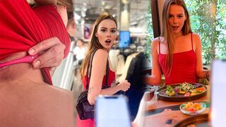 A tiny girl almost got caught while masturbating in public place