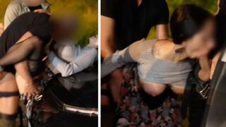 A woman has a threesome experience right in her car, just like in the daring amateur dogging videos where strangers are known to get wild in public parking lots
