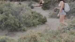 Babe has sex with a guy on the beach and he almost drowned her