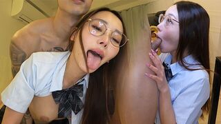 A cute girl in glasses is being fucked by her stepbrother