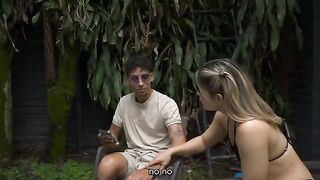 The girl swallows the cock of her boyfriend completely
