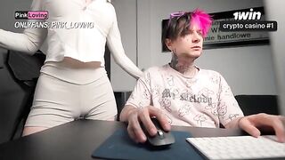 A girl rubs her pussy on the table and squirts
