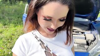 A girl came to visit, but the guy had to fix the car first