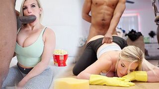 The stepson fucks his mom with a huge black cock all day long