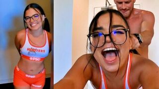 The cute Hooters waitress gets fucked hard after work in the kitchen