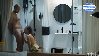 A hot shower encounter for the passionate couple, just right for two