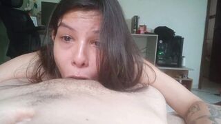 She gets tired from jerking cock and she doesn’t give a shit anymore