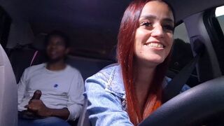 The road is empty, the car is full of moans - a daring public encounter